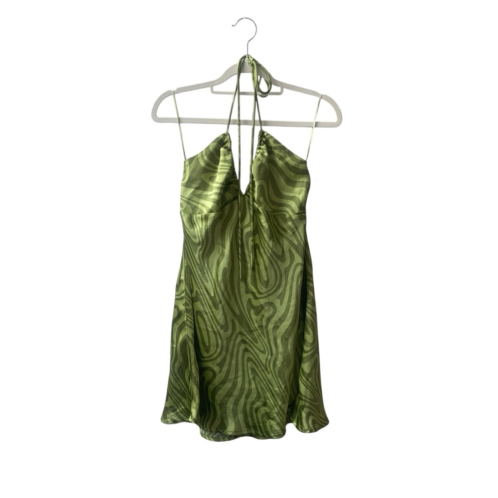 Garage Satin Halter Flare Mini Dress Green Women’s Size Small Excellent EUC